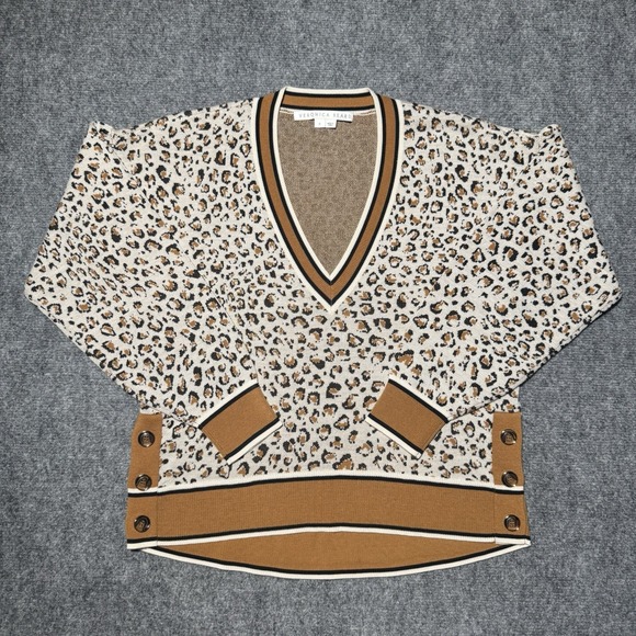 Veronica Beard Sweaters - Veronica Beard Leopard Cheetah Print V-neck Pullover Sweater S Merino Wool Blend